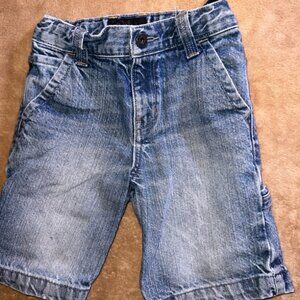 Vtg Old Navy Denim Boy Sz 5 White Wash Carpenter Adjustable‎ Waist Shorts (Q)
